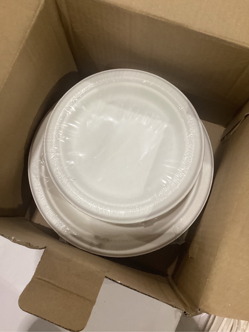 Condition photo showing Good Condition for 300 pack paper plates set party supplies severs 50 guests disposable party plates sugarcane forks knives spoons heavy-duty paper plate bagasse natural compostable eco-friendly birthday wedding