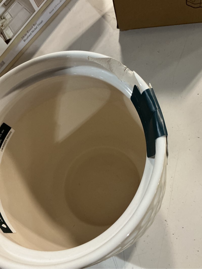 Condition photo showing As Is for origin 21 round 5.98-in w x 5.98-in l x 6.88-in h cream ceramic indoor/outdoor planter