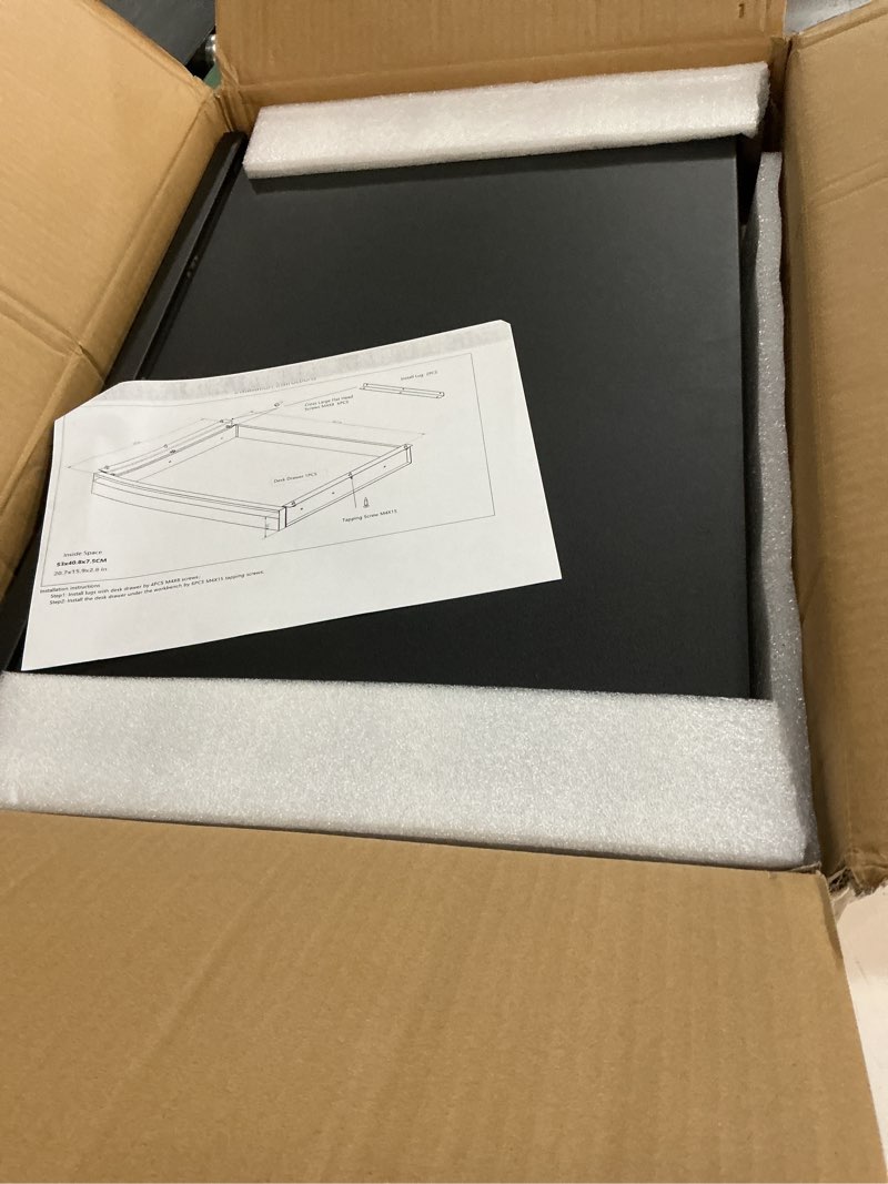 Condition photo showing Good Condition for under desk drawer for desk 23.5 in, pull out storage organizer with slide extension mounted under flat wooden table or workbench, carbon steel hidden desk drawer 23in single