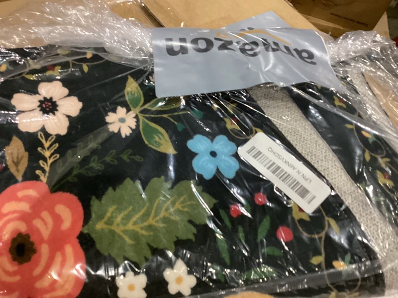 Condition photo showing Good Condition for rugcomf door mat indoor entrance 2x3 rug machine washable boho floral small area rug non-slip low pile throw rugs for entryway, kitchen, front door indoor entrance, entry, kids room (black) black 2' x 3' (rectangular)