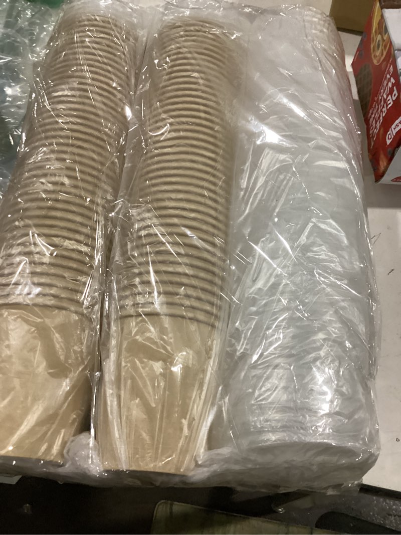 Condition photo showing Good Condition for 80 pack paper food containers with lids, 16 oz to go hot soup bowls, disposable ice cream take out cups for christmas thanksgiving microwavable safe, brown