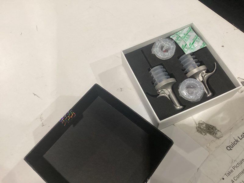Condition photo showing Good Condition for 3-in-1 liquor pour spout with speed spouts, olive oil spout with built-in caps - dishwasher safe, alcohol speed spouts - 2pcs with 2 adapters silver and white 2pcs