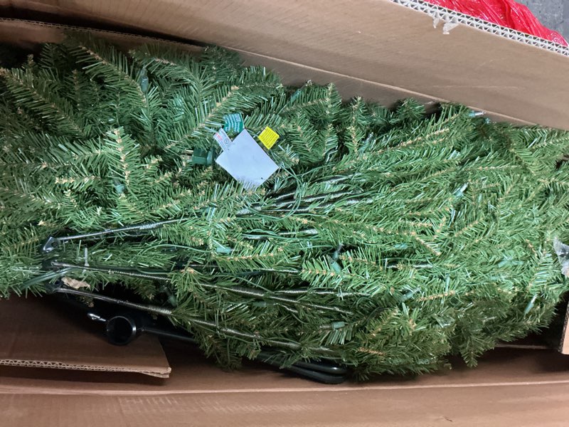 Condition photo showing As Is for National Tree Company 7.5 ft Pre-Lit Dunhill Fir Artificial Christmas Tree, 750 Clear Lights, 2,514 Tips, Includes Stand, Green