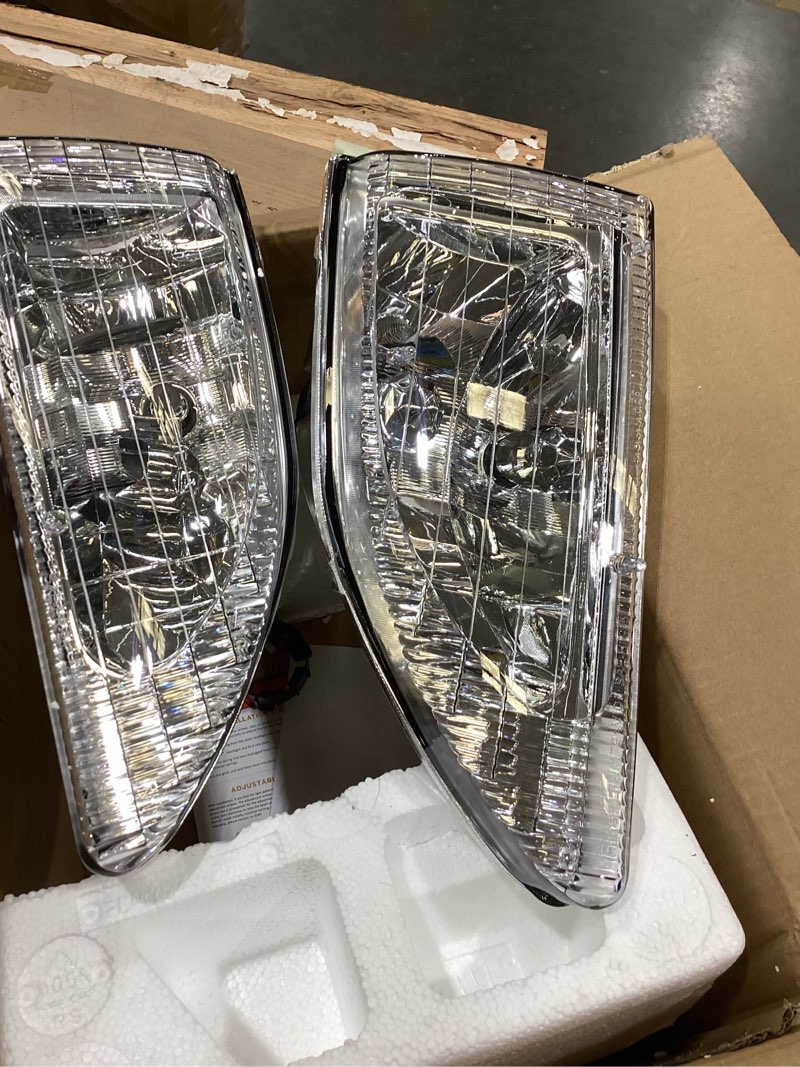 Condition photo showing As Is for headlights for 1994-1998 ford mustang base/gt/svt with cobra | headlights assembly clear lens chrome housing, left driver+right passenger side, plug-and-play, oem: f4zz13008f/f4zz13008e