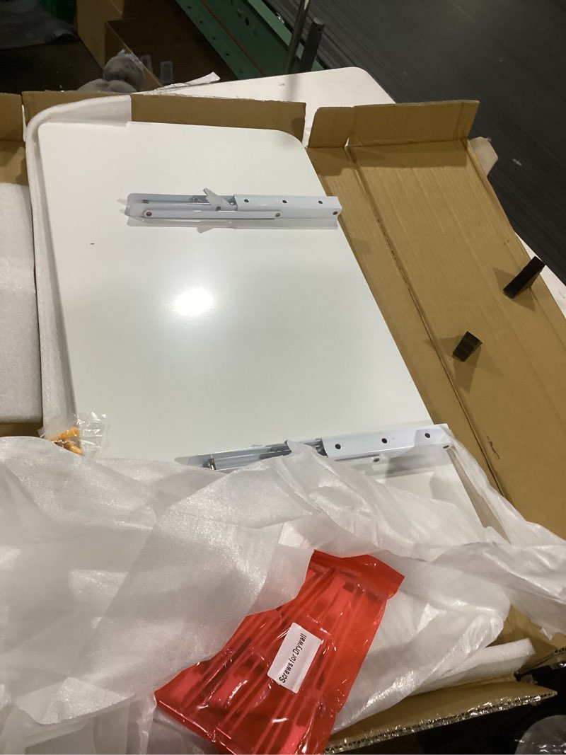 Condition photo showing Good Condition for upgrade wall mounted folding table 31.5”l x 15.7”w, laundry folding table with heavy duty metal collapsible shelf brackets, wall mounted desk fold down for small spaces, white white 31.5" x 15.7"