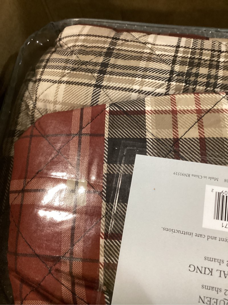 Condition photo showing Good Condition for madison park king quilt set patchwork farmhouse, diamond quilting reversible coverlet set for king size bed, plush cotton filled quilt set king size, shams king/cal king red/black 3 piece timber red/black 3 piece king/cal king