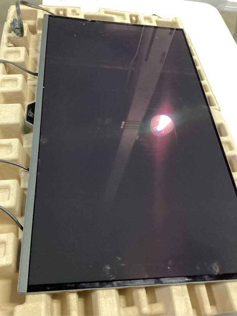 Condition photo showing As Is for ASUS ROG Swift 27” 4K QD-OLED Gaming Monitor (PG27UCDM) - 240Hz, 0.03ms, Custom Heatsink, Neo Proximity Sensor, G-SYNC Compatible, 99% DCI-P3, True 10-bit color, DisplayPort 2.1a UHBR20, 3 yr warranty 27" OLED 4K 240Hz UHD G-SYNC