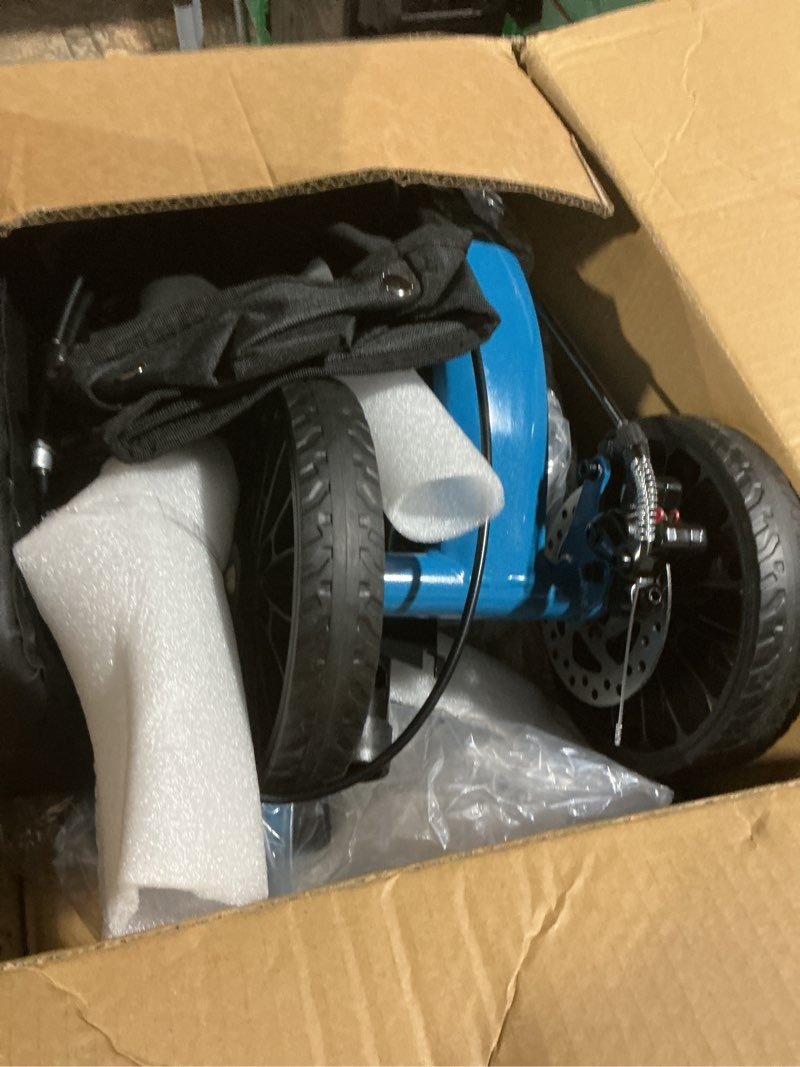Condition photo showing As Is for knee scooter with disc brake, steerable knee walker for adults,foldable rover scooter for broken foot injured leg crutch,blue