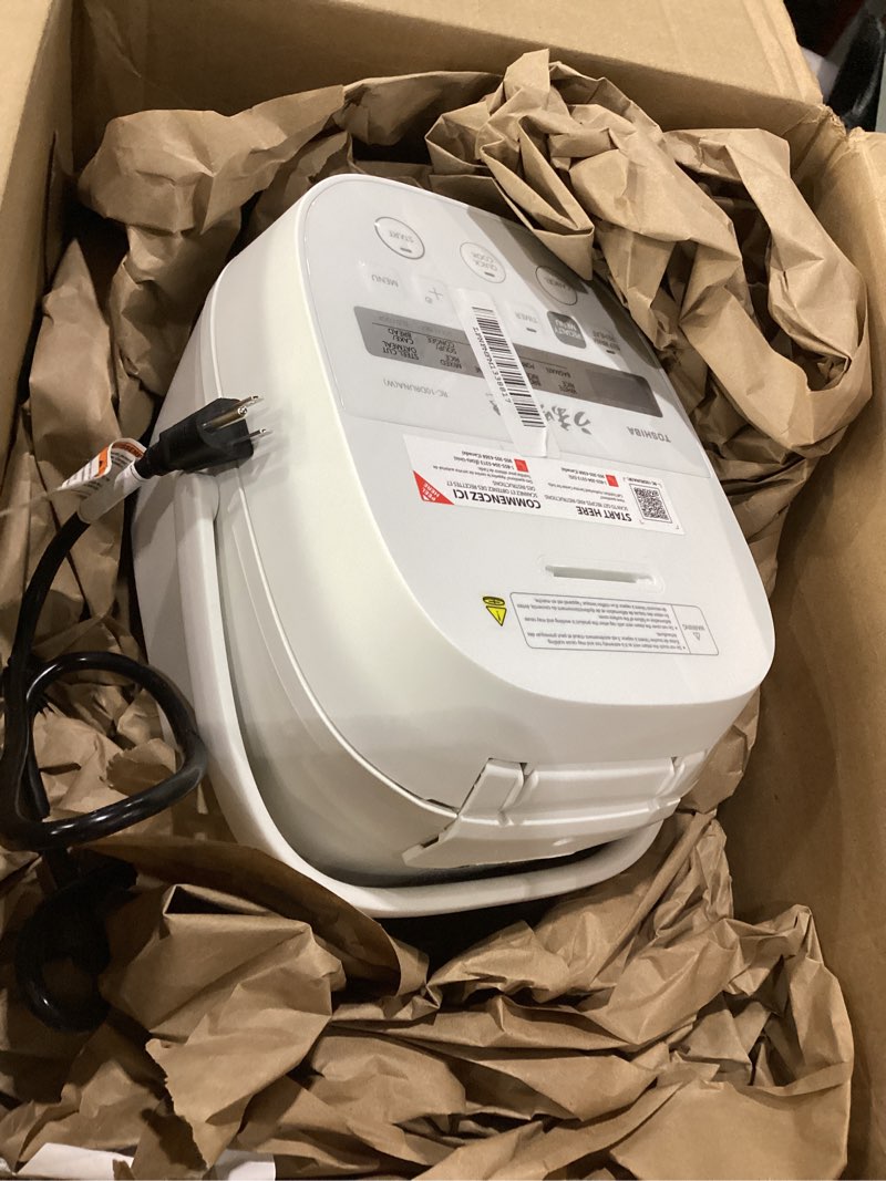 Condition photo showing As Is for toshiba origintaste rice cooker 5.5-cup uncooked, fuzzy logic, 15-in-1 functions, digital display, delay timer, keep warm, nonstick inner pot, white, not tested