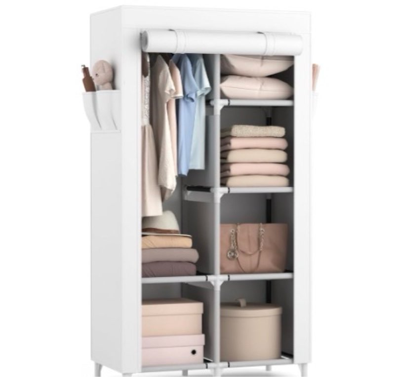 rojasop portable closet wardrobe closet for hanging clothes with 6 storage shelves, 1 hanging rod an