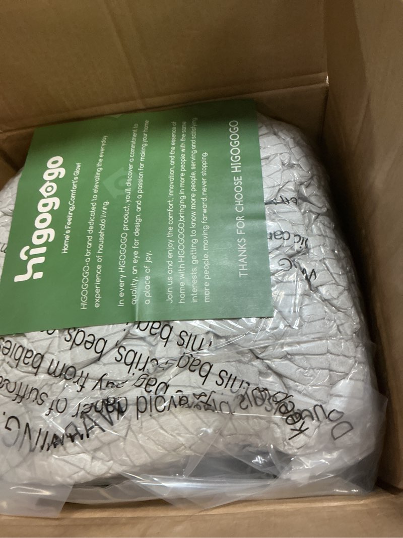 Condition photo showing New/Like New for HIGOGOGO Round Stuffed Pouf Ottoman, Corduroy Poufs with Foam Chunk Filling, Furry and Fluffy Pouf Foot Stool Storage Ottoman, 20 X 15 Floor Poufs Foot Rest for Living Room, Grey 20 inch Grey
