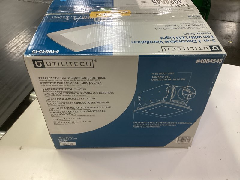 Condition photo showing New/Like New for utilitech 1.1-sone 80-cfm decorative lighted bathroom ventilator fan, energy star