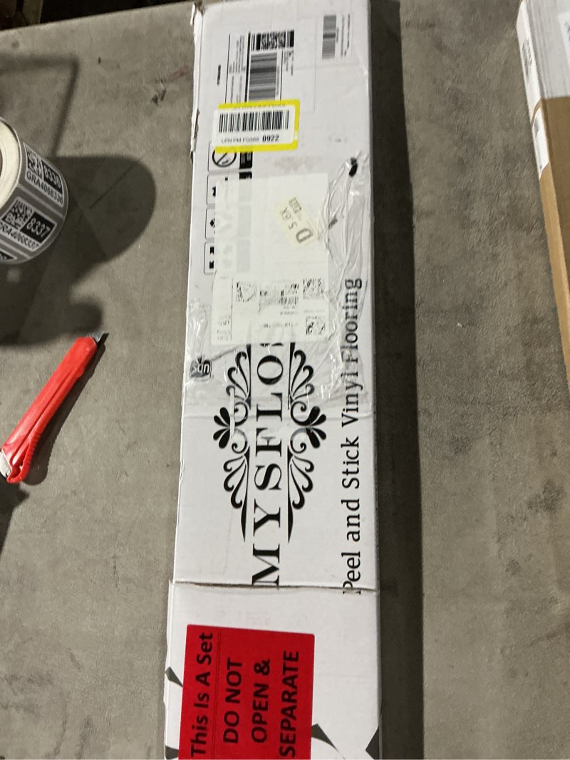 Condition photo showing Good Condition for Mysflosy Peel and Stick Floor Tiles, Self-Adhesive Luxury Vinyl Flooring Plank, 6'' x 36'', 12 Pack 18 Sq.Ft, Waterproof DIY Deep Wood Grain Planks Easy to Install for Kitchen, Living Room