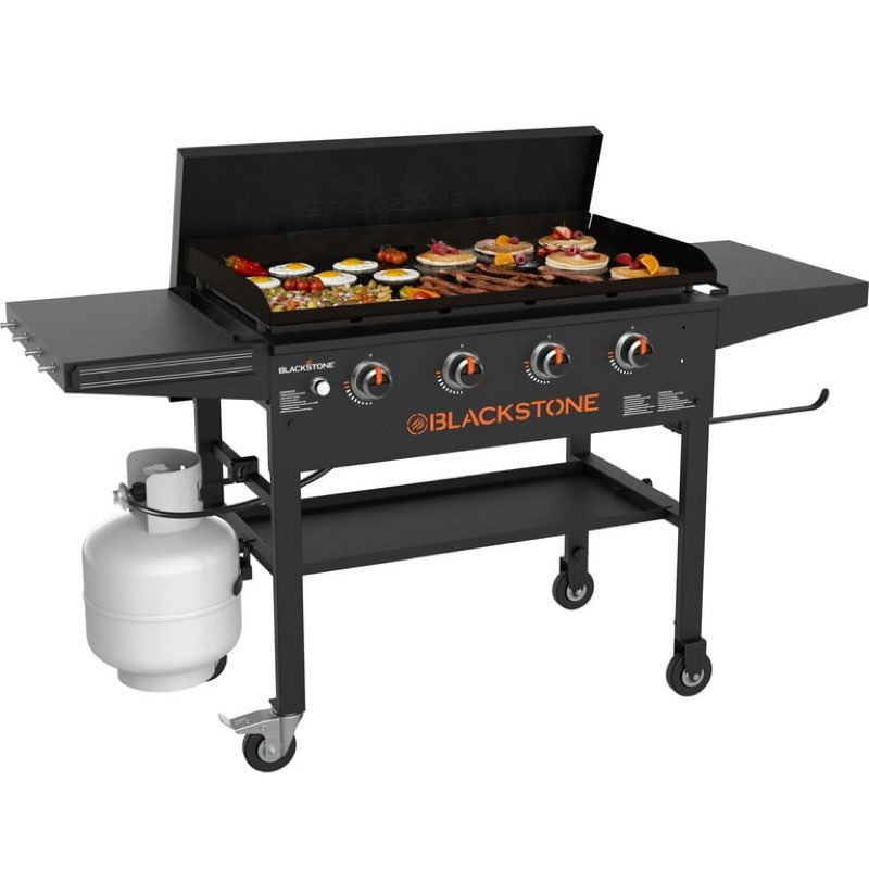 blackstone original outdoor griddle, 4-burner 36" flat top grill with hard cover, black