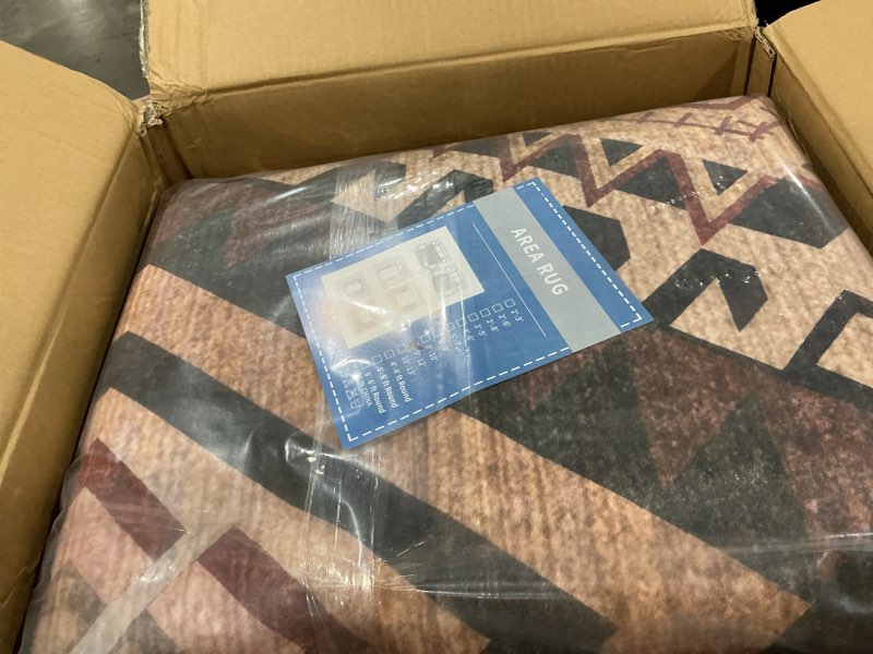 Condition photo showing New/Like New for washable modern area rug geometry style bohemian rustic geometric easy-cleaning bedroom kitchen living room non shedding dining nursery farmhouse rugs 9'x12' brown brown 1'7" x 1'8" (rectangular)