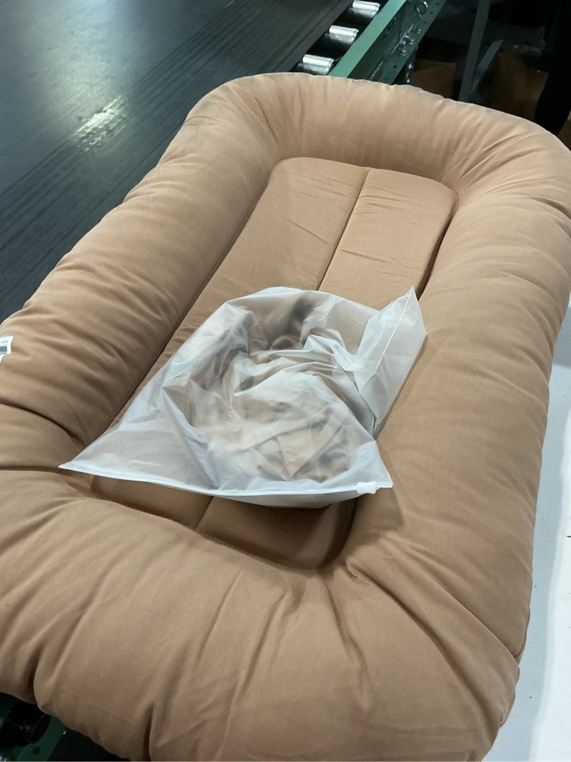 Condition photo showing As Is for infant support cushion - baby support cushion for newborn, 0-24 months, portable tummy time mat for home and travel, soft cotton, supervised use, baby essentials gift, brown (cover included)