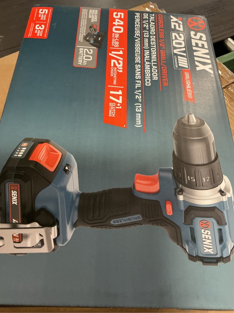 Condition photo showing New/Like New for senix x2 20-volt 1/2-in keyless brushless cordless drill (1-battery, charger and soft bag included)