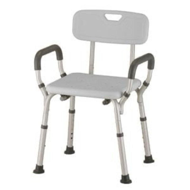 Shower Chair with Back and Padded Arms - Gray