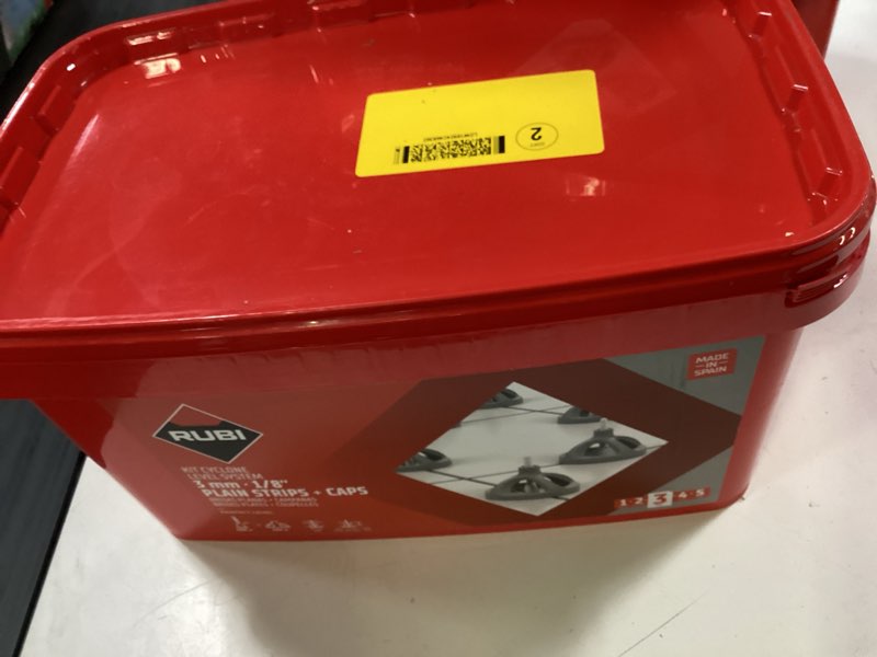 Condition photo showing New/Like New for rubi tools red plastic tile spacers 1/8-in (pack of 1) - reusable threaded hoods, homogeneous pressure, cyclone level system