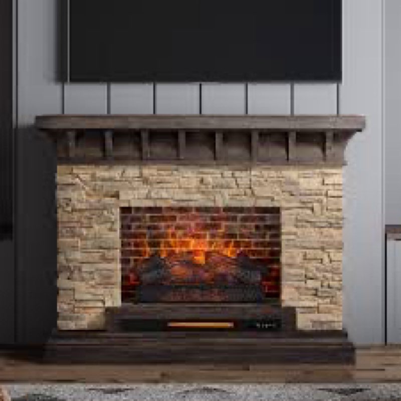 allen + roth 53-in w sedona free standing infrared quartz fireplace 