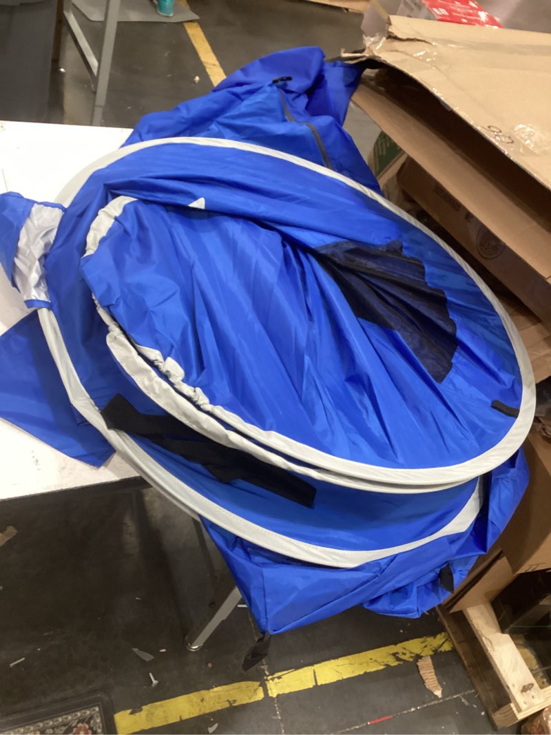 Condition photo showing As Is for portable pop-up privacy changing tent (dark blue)