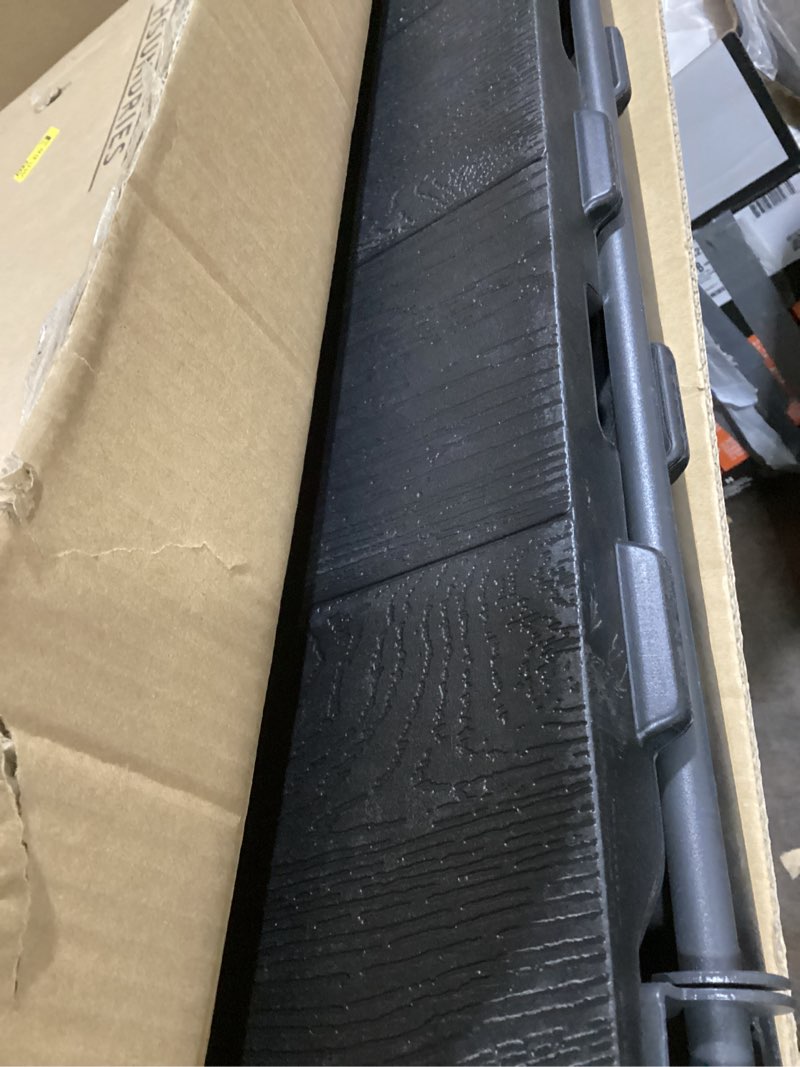 Condition photo showing As Is for 8 Ft Plastic Folding Table,Heavy Duty Portable Table for Indoor & Outdoor,Wood Grain Desktop & 350lbs Weight Capacity,Premium Solutions for Camping,Picnic,BBQ and Party 8FT-Black