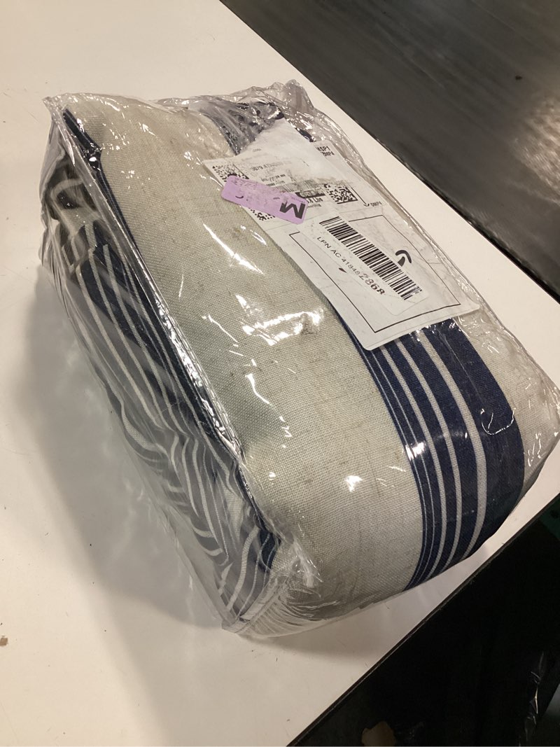 Condition photo showing Good Condition for driftaway chris vertical striped pattern blackout room darkening thermal insulated tie up adjustable balloon rod pocket curtain for small window, 45" x 63", ivory dark blue