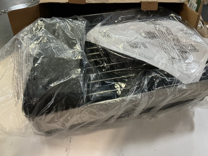Condition photo showing New/Like New for dish rack for kitchen counter, 304 stainless steel dish drying rack, expandable dish drainer, foldable dish strainer with cutlery holder, kitchen plate rack (black, large size) longitudinal expandable silver