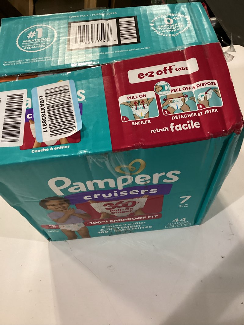 Condition photo showing New/Like New for pampers diapers - cruisers 360 - size 7, 44 count, babyproof up to 100% leakproof pull-on diaper size 7 44