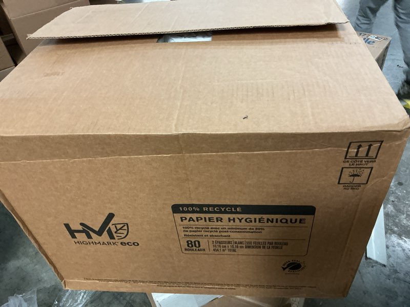 Condition photo showing New/Like New for highmark® eco 2-ply toilet paper, 100% recycled, white, 550 sheets per roll, case of 80 rolls - 2 ply - large - 4.20" width x 3.50" length - 550 sheets/roll - 44000 sheets - 4.50" roll diameter - 1 3/5" core - white - 80 / case