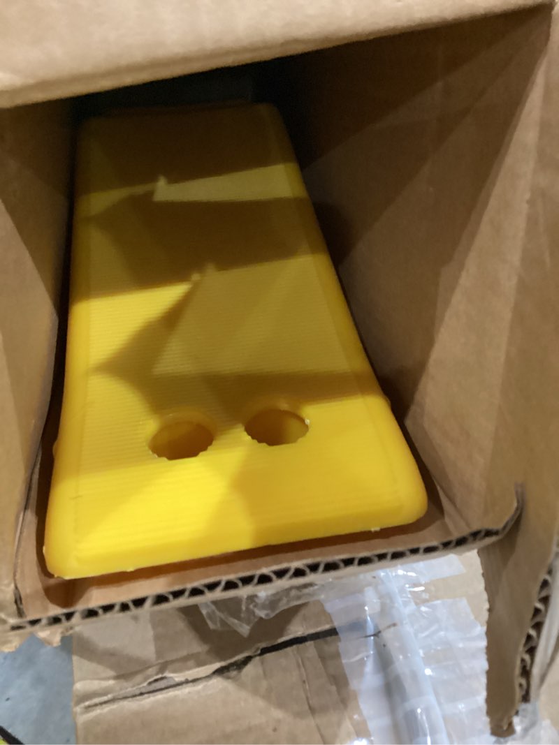 Condition photo showing As Is for Camco Trailer Aid Plus - 5 1/2" Lift Tandem Tire Trailer Ramp - Quickly Change RV & Trailer Tires Without Unloading Cargo - Trailer & RV Accessories for Easier Hauling (21002) Yellow 5.5" Lift