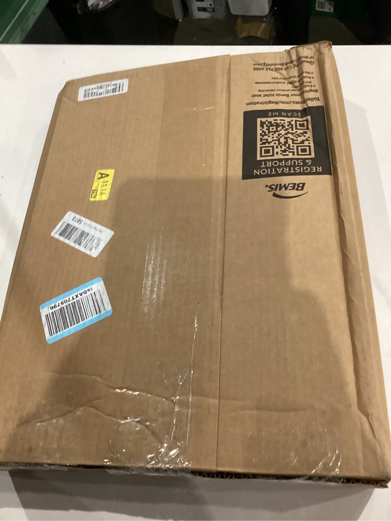 Condition photo showing New/Like New for mayfair padded toilet seat, cushioned soft vinyl over wood core seat, secure hinges, easy clean, elongated, white elongated white toilet seat