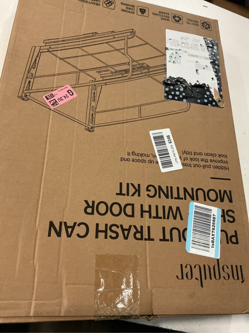 Condition photo showing New/Like New for insputer dual pull out trash can under cabinet with soft-close slides, heavy duty under sink trash can kit for kitchen sink, laundry, garbage can not included, requires 17" w x 24" d cabinets