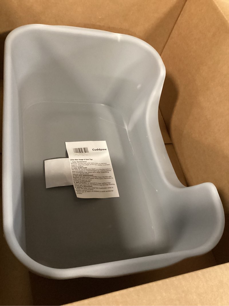 Condition photo showing As Is for Low Entry Cat Litter Box with High Sides - Open-Top Anti-Splash, Durable Easy-Clean Pan for Kittens, Munchkin Cats, Senior Medium-Sized Cats & Small Pets (Rabbits), 19.3”x13.3”x7.8” Grey