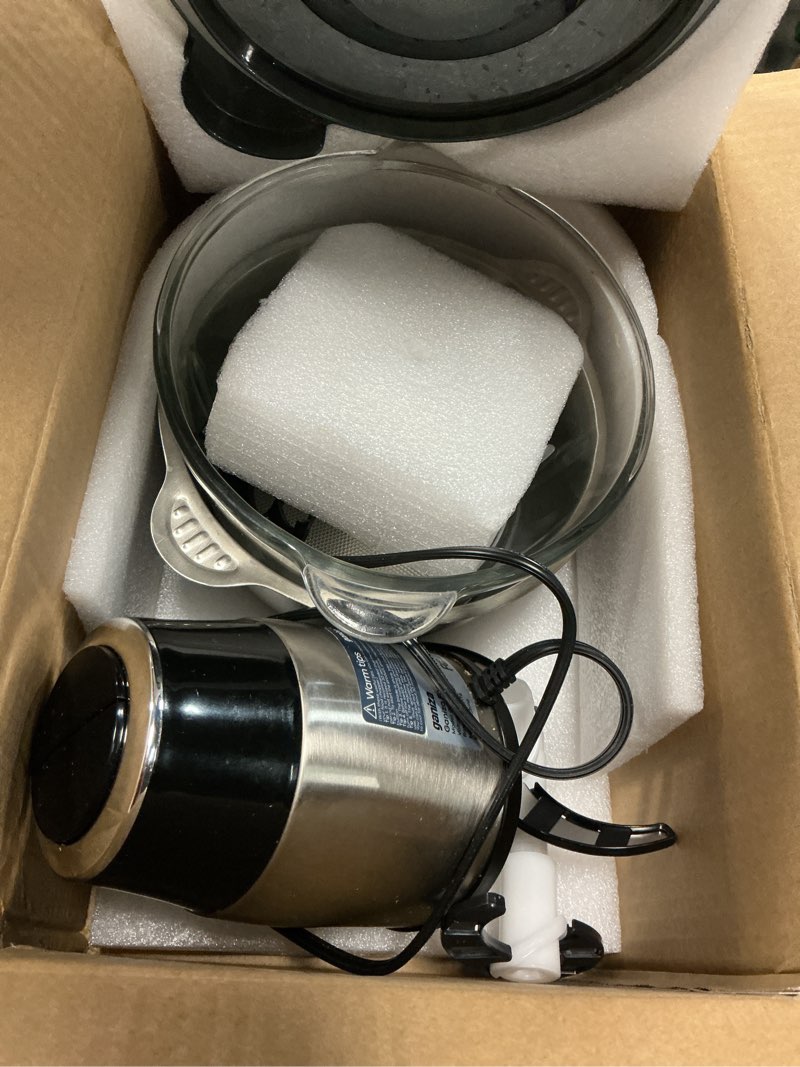 Condition photo showing As Is for ganiza food processors, electric food chopper with meat grinder & vegetable chopper - 2 bowls (8 cup+8 cup) with powerful 450w copper motor - includes 2 sets of bi-level blades for fruits/meat/nuts black
