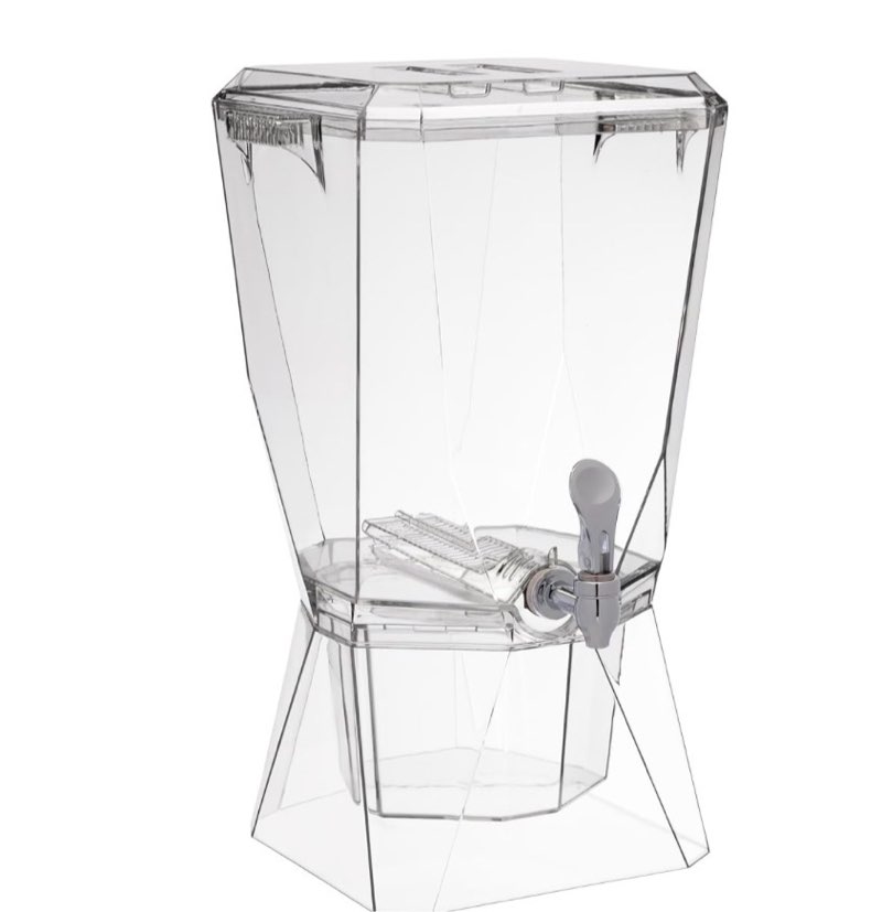 CreativeWare Crown Beverage Dispenser with Base and Name Clip, 3.5 gallon, Clear