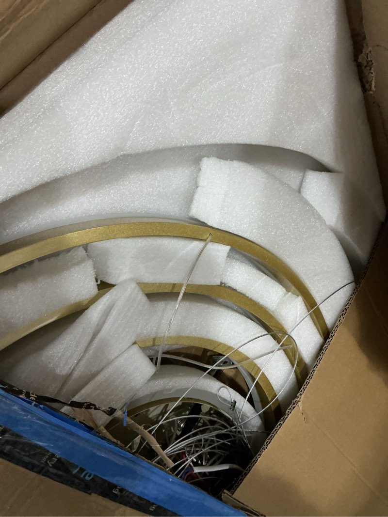 Condition photo showing As Is for XGZL·LIGHTING 7-Rings Modern LED Chandelier Gold D31.5’’ Contemporary High Ceiling Foyer Chandeliers Large with Remote Entryway for Living Room Entrance Staircase, 3000K-6000K XX-Large Gold