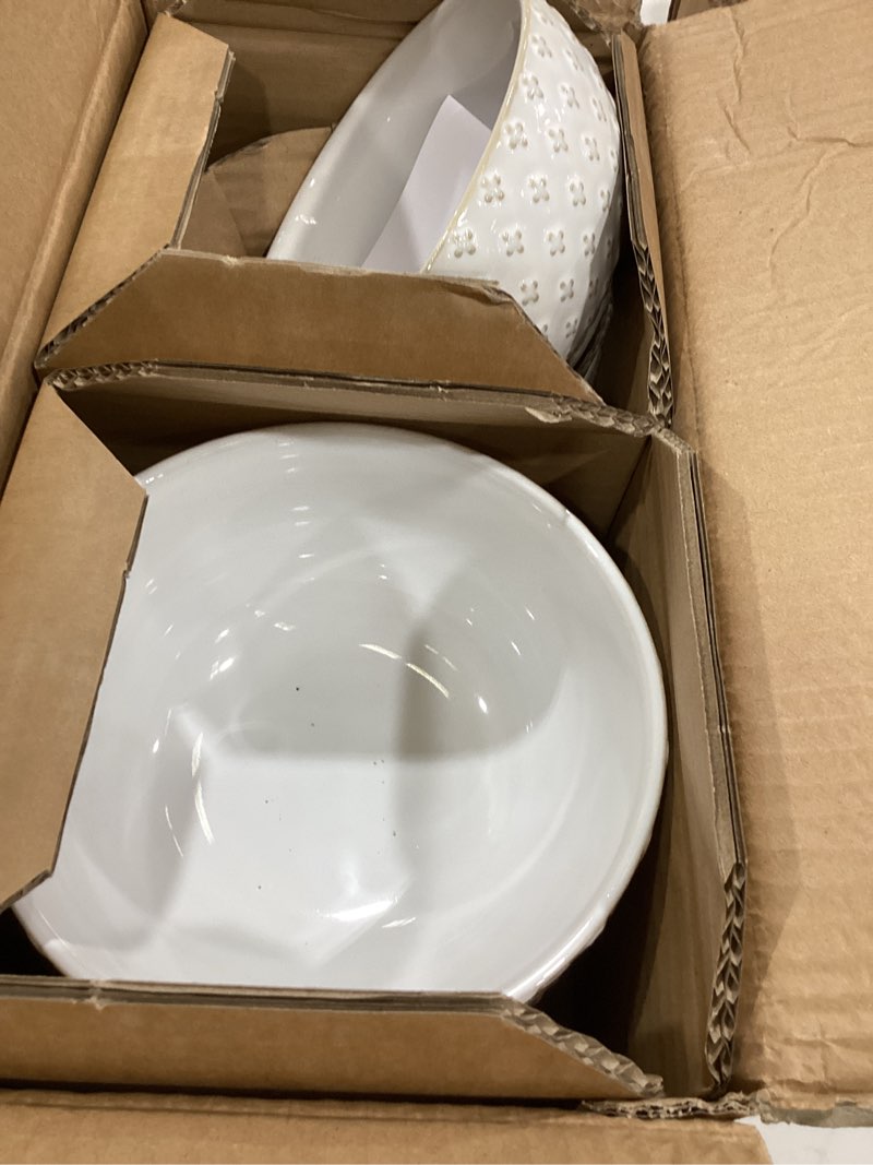 Condition photo showing Good Condition for le tauci large soup bowl 42 oz, ceramic kitchen bowl set for soup, pho, chip, pasta, fruits, salad, noodle and ramen- 7 inch, set of 4, arctic white arctic white 7 inch
