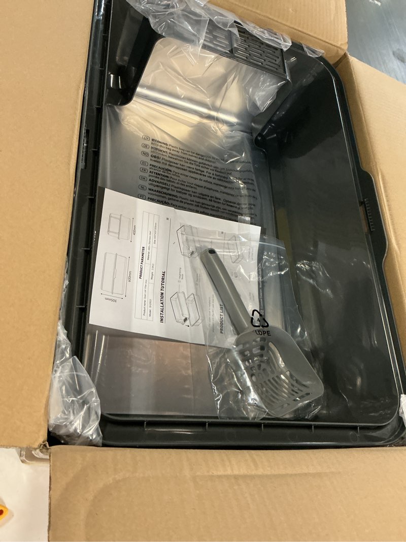 Condition photo showing New/Like New for Enclosed Stainless Steel Cat Litter Box with Lid, XL Extra Large Litter Box for Big Cats, Metal Litter Pan High Sided, Never Absorbs Odors, Anti-Urine Leakage, Easy Cleaning, Include Scoop 5 - Dark Gray (Pack of 1)