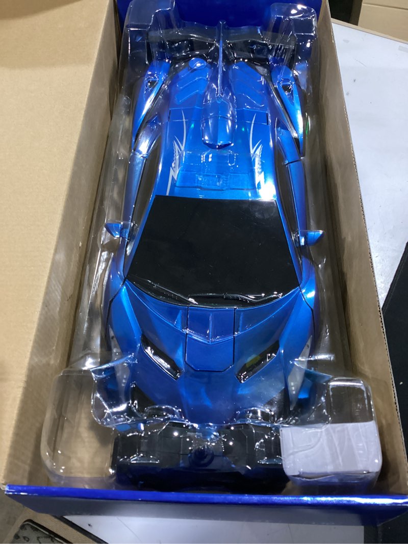 Condition photo showing New/Like New for v991 transform remote control car, 1:10 big size, 2 rechargeable batteries for 70min, 2.4ghz gesture sensing, one-key deformation, robot toys gifts for boys and girls (blue)