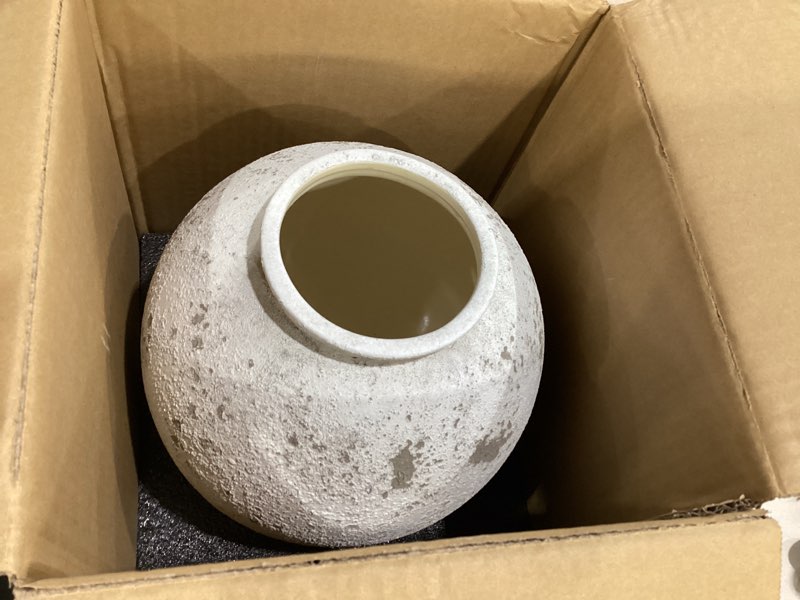 Condition photo showing Good Condition for large white ceramic vase - 9.8 inch rustic farmhouse vase for home decor, minimalist tall vases for living room, table, bathroom, holiday & weddings (sandstone grey) sandstone grey 9.8 inch
