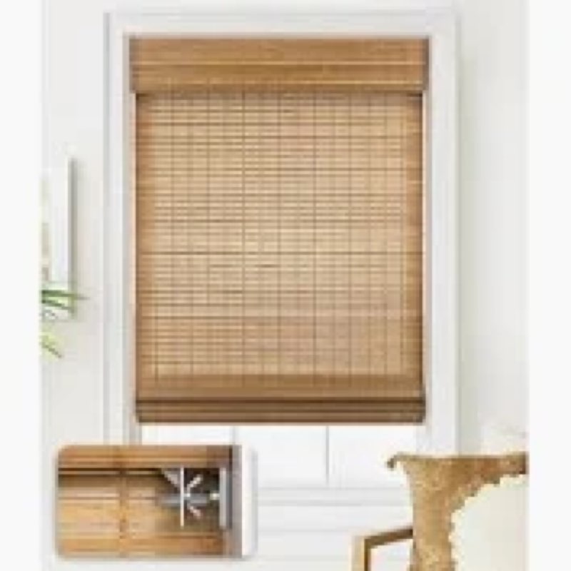 LazBlinds No Tools No Drill Cordless Bamboo Roman Shades, Light Filtering Window Treatment, Roll Up 