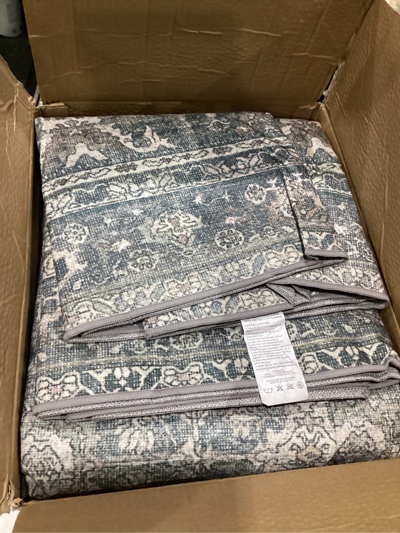 Condition photo showing Good Condition for 9X12 Area Rugs Machine Washable Rugs for Living Room, Vintage Boho Large Rugs for Bedroom Dining Room, Non Slip Indoor Soft Distressed Lightweight Thin Low Pile Carpet, Deep Deep 9' x 12' (Rectangular)