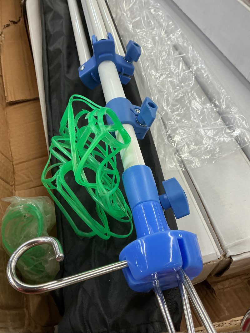 Condition photo showing New/Like New for foldable iv pole with portable bag, collapsible iv pole stand with 3 nets for drip bag, tripod iv pole stand adjustable, 4 hooks for nursing clinic home care travel, stable, white, 1pcs