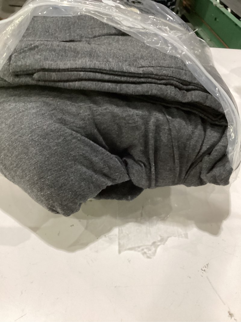 Condition photo showing As Is for pure era jersey knit sheet set heather charcoal grey king | 100% cotton, 3 piece set, t shirt soft, breathable, envelope closure pillowcases, hidden zipper, 8 ties, no insert, modern heather charcoal grey(no comforter) king