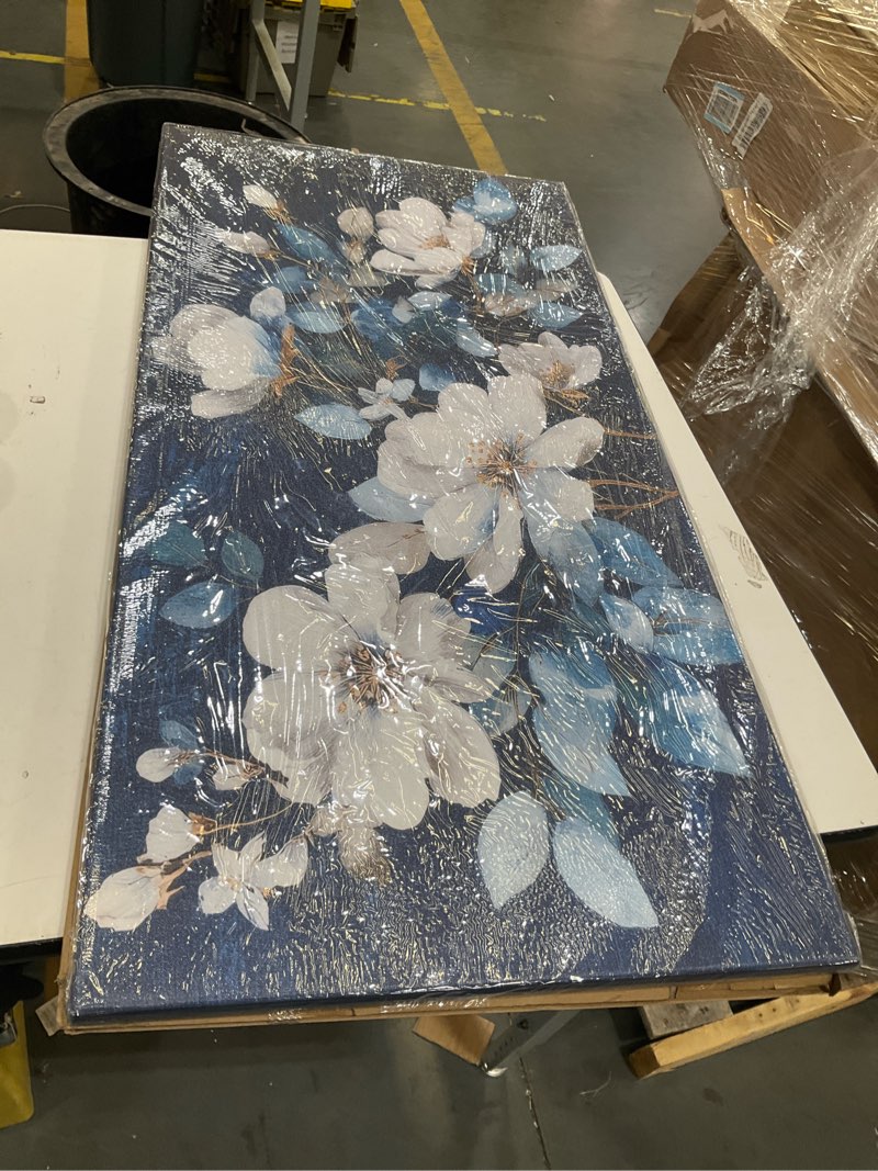 Condition photo showing Good Condition for jlxart framed large flower canvas wall art modern white floral with blue background print for bedroom living room office home decor,20x40inch white floral white 40"l x 20"w