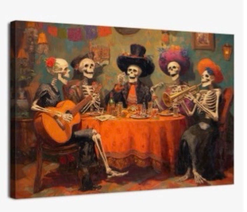 Similar to the photo references, Skeleton Wall Art Funny Suit Skull Wall Decor Vintage Halloween Canvas Posers Gothic Skulls Prints P