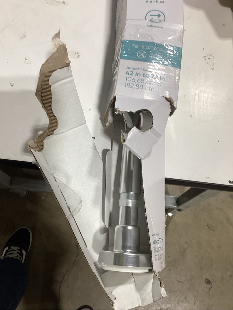 Condition photo showing As Is for allen + roth 51-in to 86-in chrome tension single straight adjustable shower curtain rod
