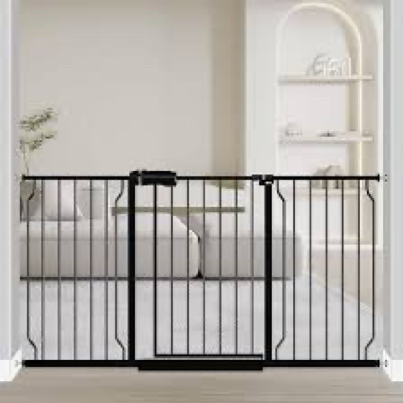 WAOWAO Baby Gate 57.48-62.20" Extra Wide Pressure Mounted Walk Through Swing Auto Close Safety Black