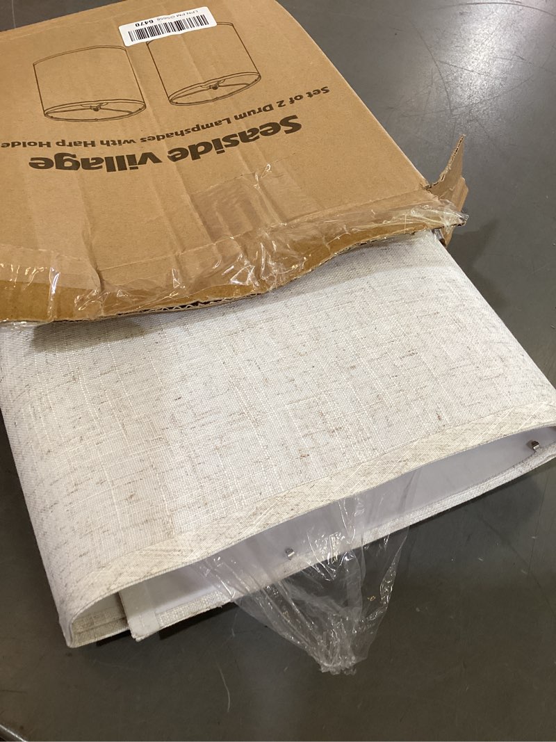 Condition photo showing New/Like New for tall drum lamp shades set of 2, 10"top x10" bottom x 13"high, beige lampshade for table lamp floor lamp, replacement lampshades natural linen handcrafted, spider, harp holders included, easy assembly
